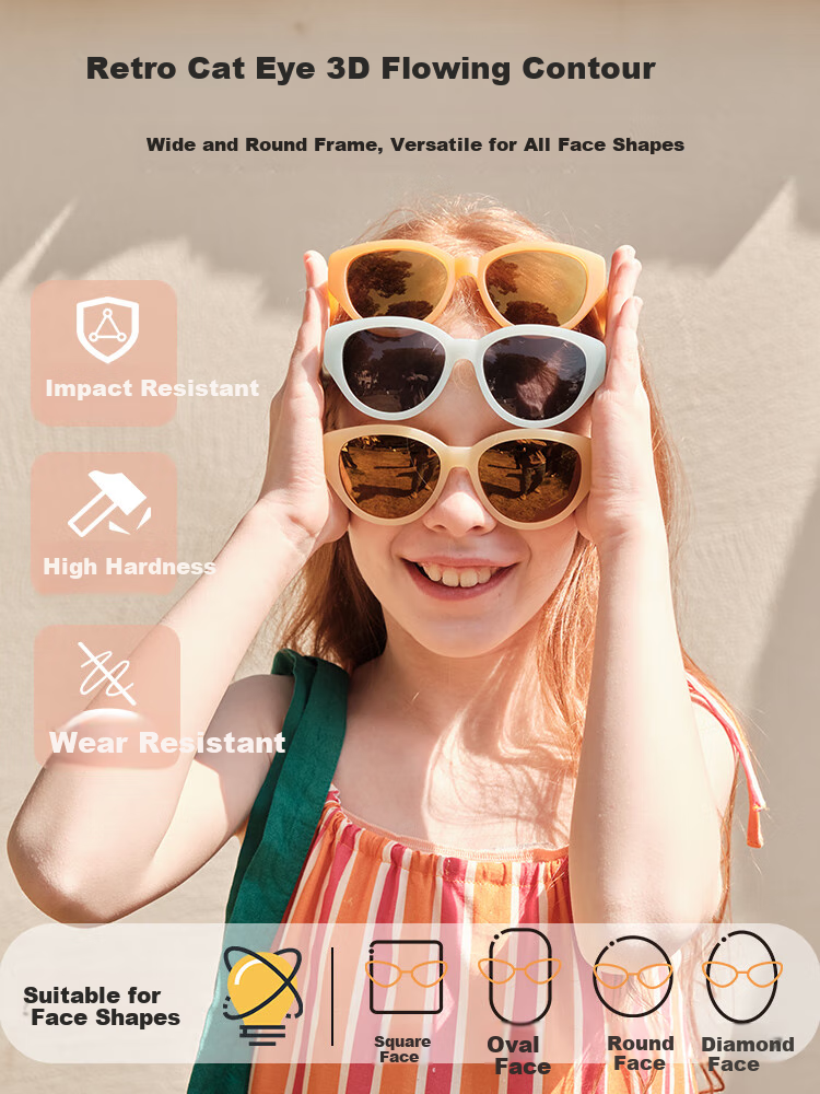 Kigo Fashion 2025 New Polarized UV Protection Sunglasses, Retro Versatile for Older Children, Glass Yellow (6-12 Years Old) 2