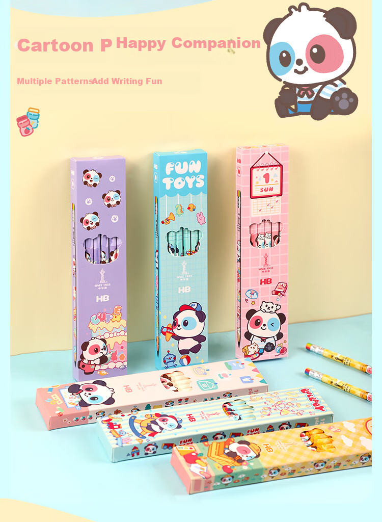 [Back to School Essential] Zhonghua Da Series Hexagonal Children's Writing Pencil, Art Drawing Student Office HB Pencil with Rainbow Eraser Tip, 6201-4 HB, 12 Pieces/box 1