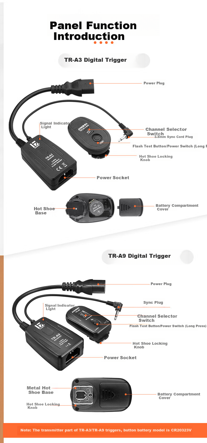 JINBEI JINBEI Digital Flash Trigger, Studio Flash Photography Studio 2.4GHz Wireless Trigger, Universal Version for DSLR Cameras, TR-A9 Transmitter 5