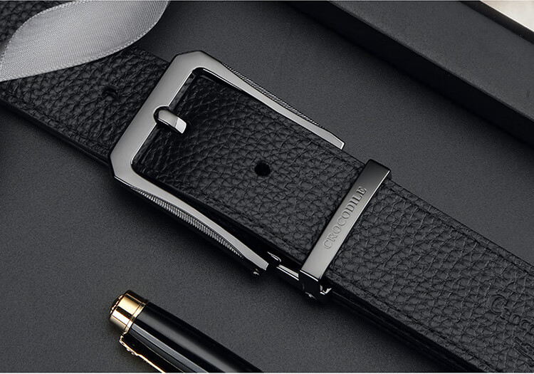CROCODILE Top-Grain Leather Casual Men's Pin Buckle Belt, Simple Waistband for Young Men, Birthday Gift 2831 2