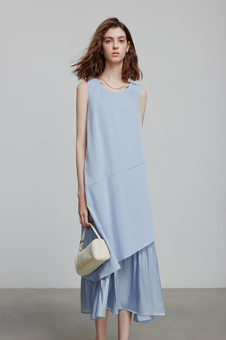 Chuyu Oxygen Sensation Dress for Women, 2025 Summer New Vacation Style Patchwork Faux Two-Piece Vest Dress, Sky Blue, S 1