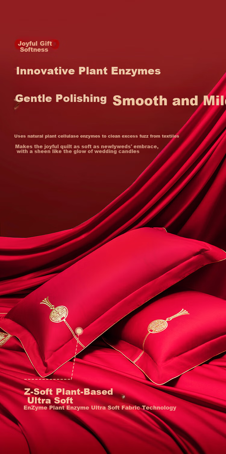 JD Original Dahixijingxiu Wedding Bedding Set, 60-Count Sateen Pure Cotton Chinese Traditional Wedding Red, Xiyu 1.5m 3