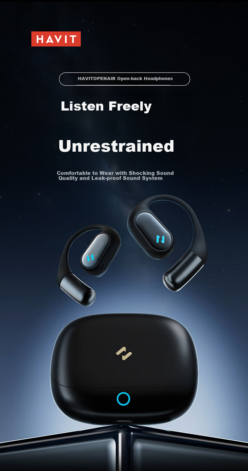 Havit Bluetooth Headphones, Over-Ear Open Design, Not In-Ear, Bluetooth 5.3 Wireless Sports Music Gaming Earphones, Compatible with Apple Huawei Xiaomi OPPO Phones, OPEN Air Black 1