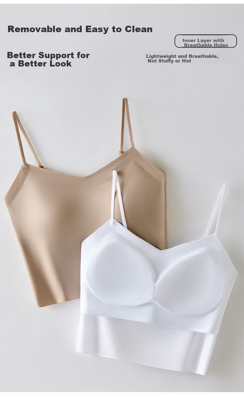 GUJIN Ice Silk Camisole Tank Top for Women with Built-In Bra Pads, Can Be Worn Alone Or As Outer Layer, Slim-Fit Undershirt, Lightweight And Comfortable without Needing A Bra 13