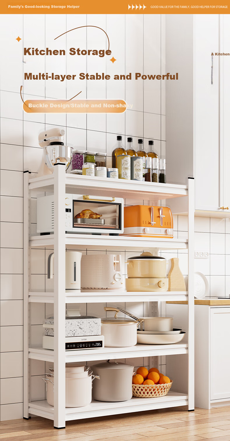 TANGJI Kitchen Multifunctional Storage Rack, Floor-Standing Multi-Layer Shelf, Storage Rack, Microwave Oven Organizer, Five-Tier, 80*40*160 1