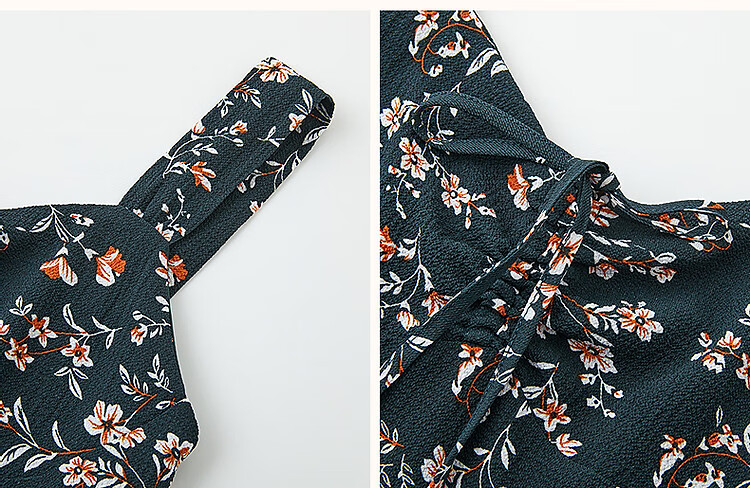 Dme [Xiao Xing Gan "Da Ji" Dress], Summer Holiday Style, Small Floral Print, Spaghetti Strap, Bodycon, Waist-Cinching Women's Dress 8