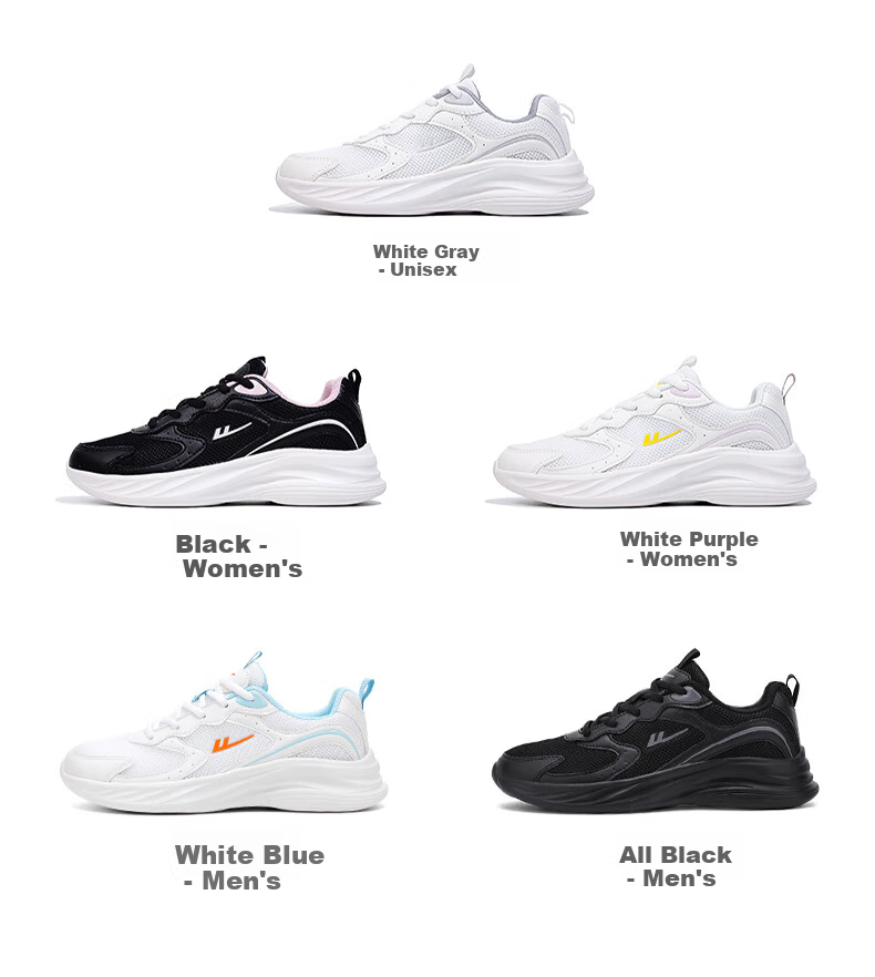 Huili Official Women's Shoes, Summer Breathable Mesh Sneakers, White Women's Shoes, Running Shoes for Women, Black, Size 36 5