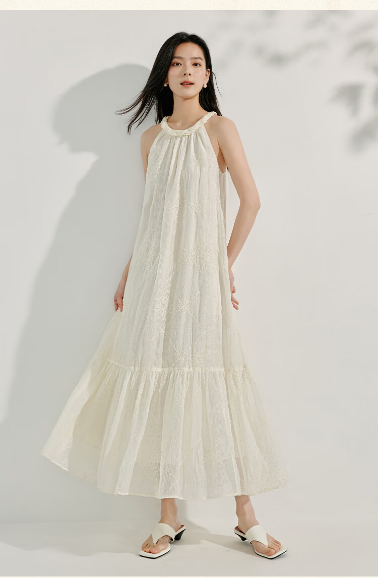 Inman [Runway Same Style] Embroidered Sleeveless Halter Neck Dress 2026 Summer New Women's Long Dress Apricot S 21