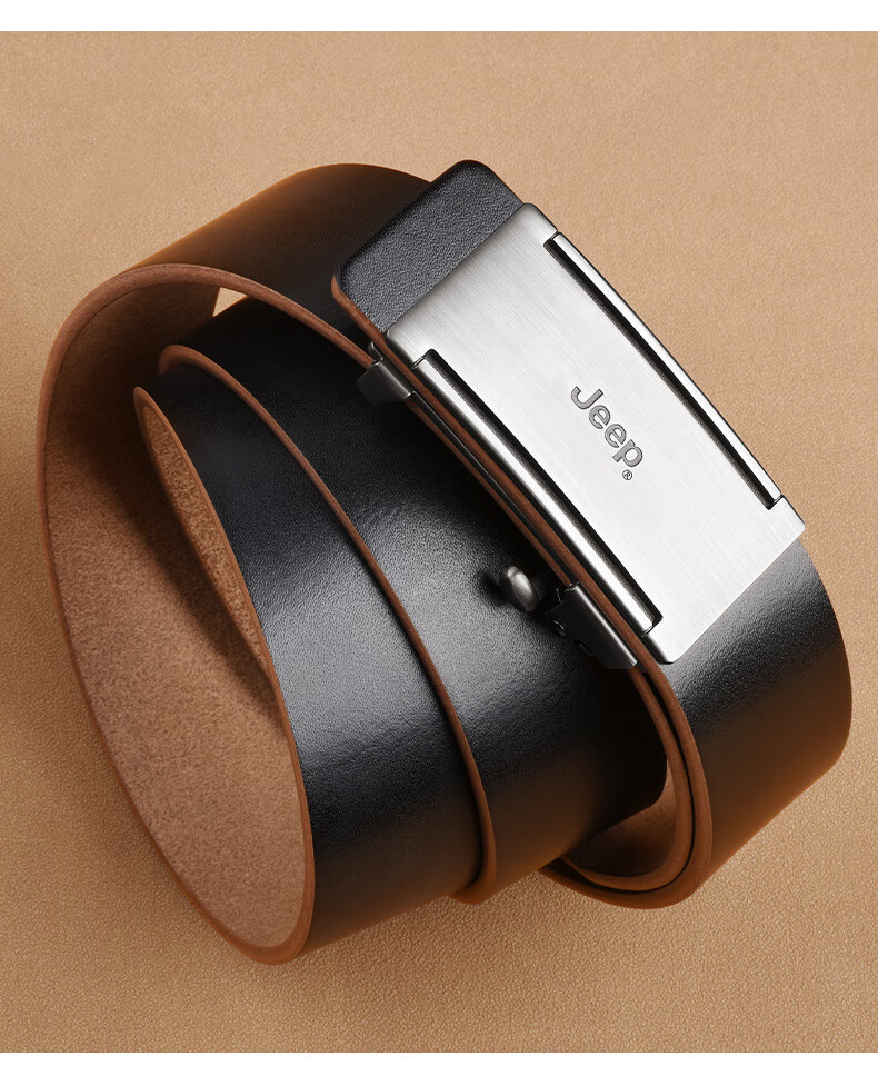 JEEP Men's Belt, Top-Grain Leather, Toothless Automatic Buckle, Casual Pants Belt, Birthday Gift for Boyfriend 9