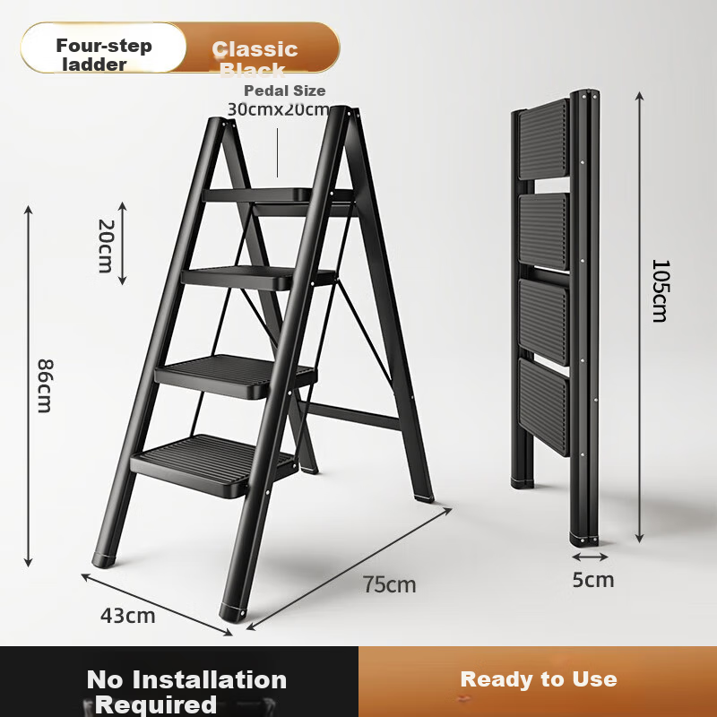 SHULIANG Folding Ladder for Home Use, Thickened A-Frame Ladder, Indoor Multi-Functional Staircase, Four-Step Climbing Ladder, Small Step Stool