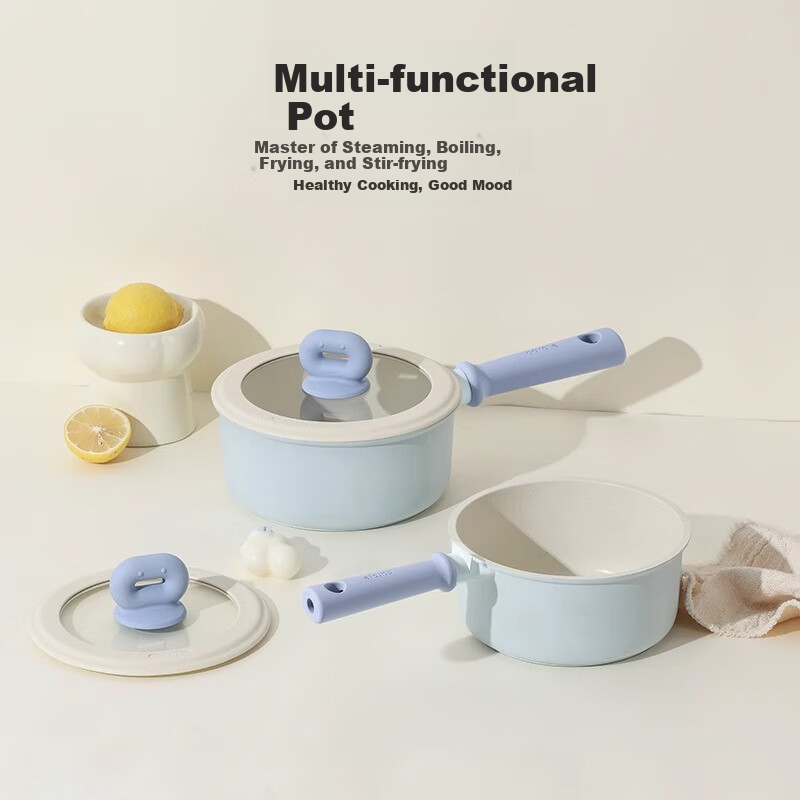 CaROTE Non-Stick Milk Pot for Babies And Toddlers, Maifanite Small Pot for Cooking Noodles, Home Use Steaming And Soup Pot, 18cm Set