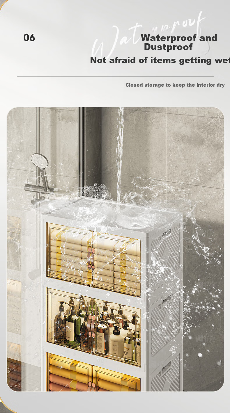 JEKO&JEKO Bathroom Storage Rack, Toilet Organizer Cabinet, Narrow Cabinet with Drawers, Foldable Storage Cabinet, Large Three-Tier Shelf 5