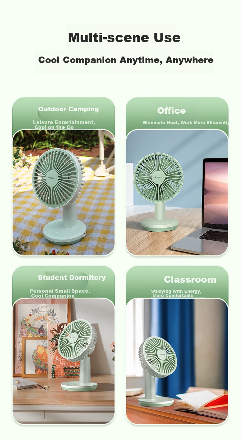 GREE USB Rechargeable Fan, Desktop Handheld Mini Desk Fan, Portable Office Outdoor Camping Home Office Table Fan, Electric Fan FSTZ-1201A6 2