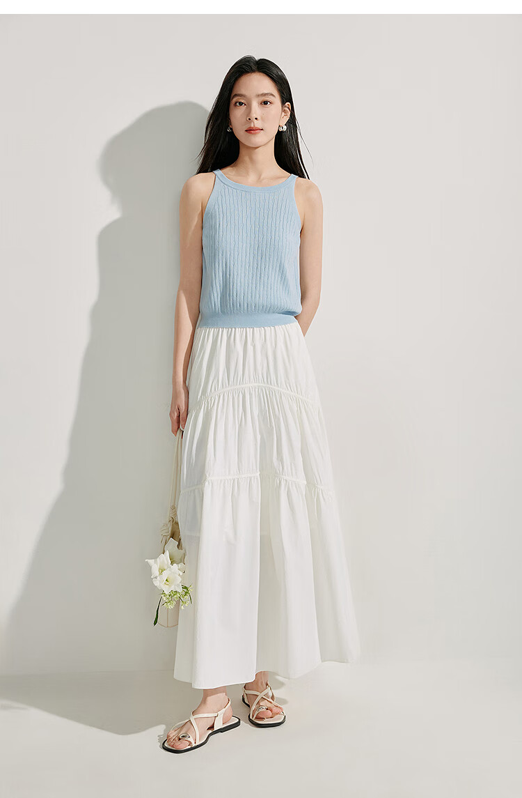 INMAN [Showroom Style] Original Yarn Sun Protection UPF100+ Pleated Skirt, Summer Umbrella Skirt, Cloud White, Size L 10