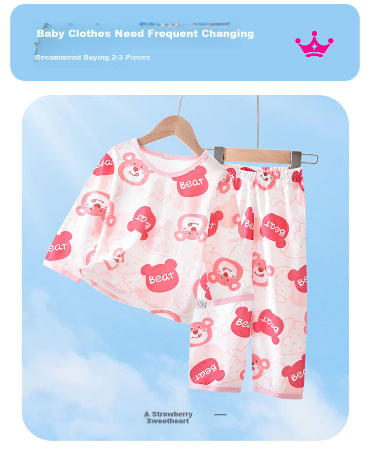 DEESHA [100% Cotton] Children's Pajamas, Girls' Spring And Summer Thin Pure Cotton Loungewear, Long-Sleeve Air Conditioning Suit Set 7
