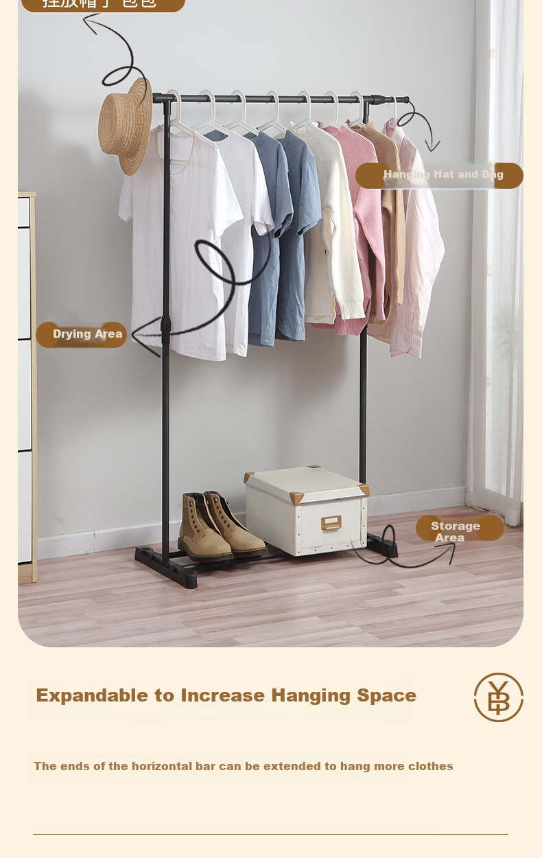 Bingyou Retractable Clothes Drying Rack, Floor-Standing Extendable Clothesline for Bedroom Balcony, Indoor Dormitory Laundry Hanger, Single Pole Coat And Hat Stand 4