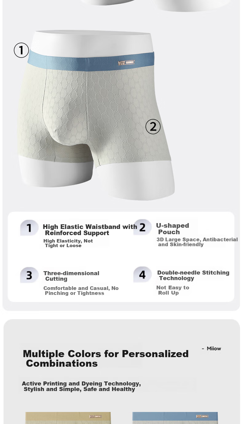 MiiOW Men's Underwear [2025 New Style], 7A Antibacterial Pure Cotton Seamless Breathable Youth Large Size Boxer Briefs 13