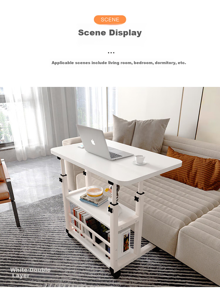 Qishengmingyuan LC-169 Double-Layer Bedside Computer Desk, Adjustable Height Laptop Office Mobile Sofa Table for Dining, 40*80 Small Table 8