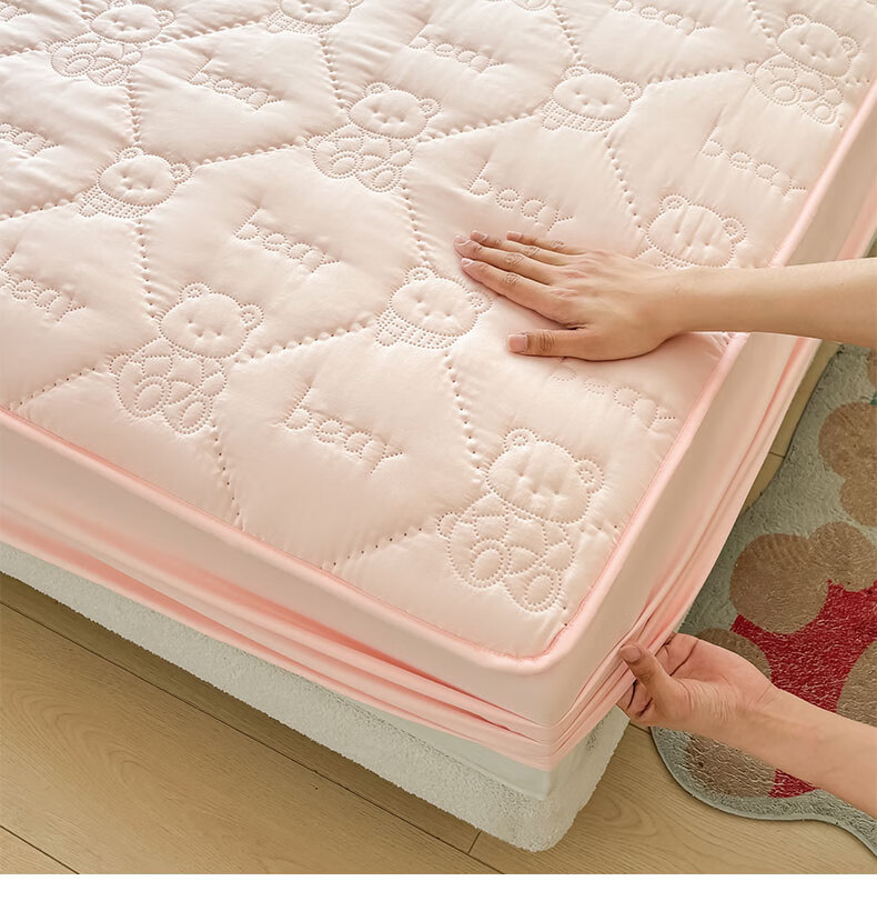 Grace 7A Antibacterial Waterproof Quilted Mattress Protector Pad Cover for 1.8m Bed Cream Pink 5