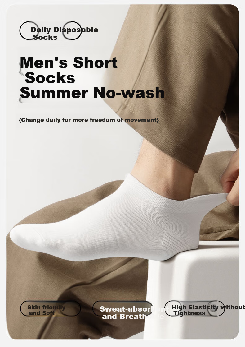 Miiow Disposable Men's Short Socks 6 Pairs Breathable Sweat-Absorbent No-Wash Daily Use for Military Training Travel Business Sports Colorful 2