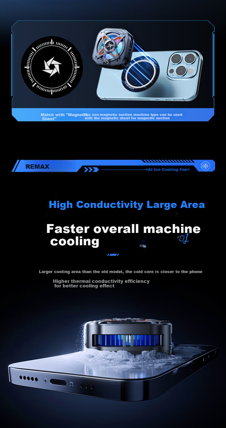 REMAX REMAX Magnetic Phone Cooler, Gaming And Live Streaming Cooling Device, Lightweight at Only 63g, Semiconductor Cooling Back Clip, Suitable for Apple Tablets, Red Magic, IQOO AI 17