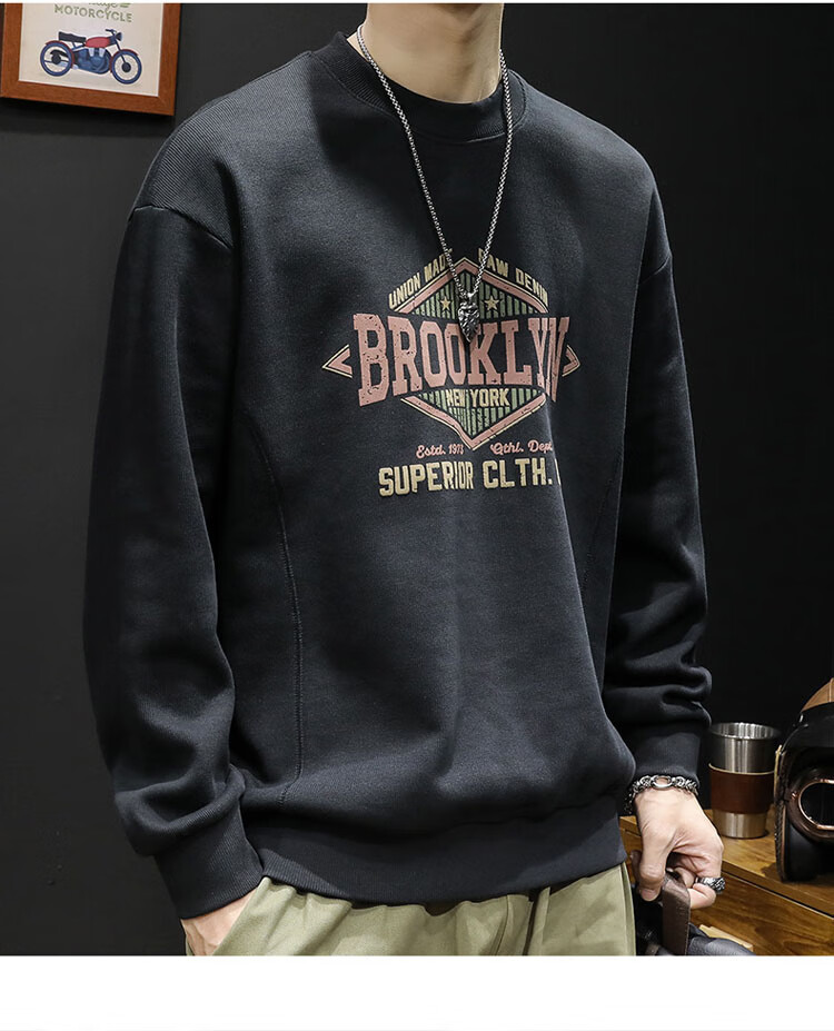 JEEP SPIRIT Heavyweight Crewneck Sweatshirt Men Spring Trendy Brand Printed Plus Size Long Sleeve Shirt Dark Gray 2XL 8