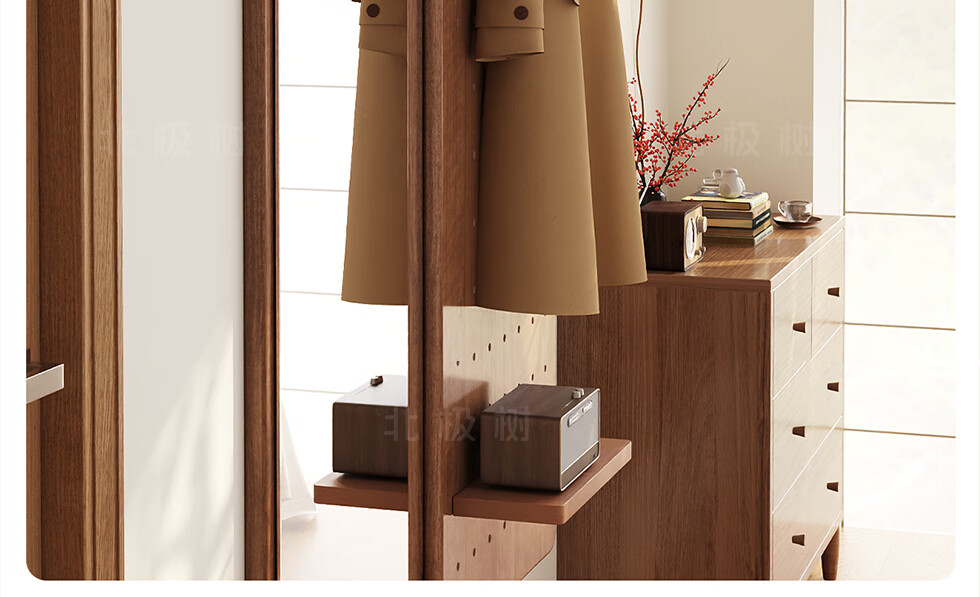 Arctic Tree Solid Wood Pegboard Dressing Mirror Hidden Sliding Mirror Home Wall-Mounted Concealed Entryway Fitting Mirror 14