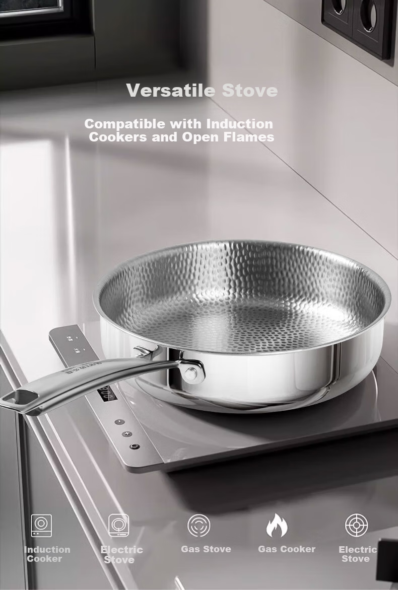 OLOFE Old Guandong Generation Pure Titanium Non-Coated Flat Bottom Frying Pan, Handmade Linen Pattern Titanium Uncoated Steak And Baby Food Pan, 28cm 13