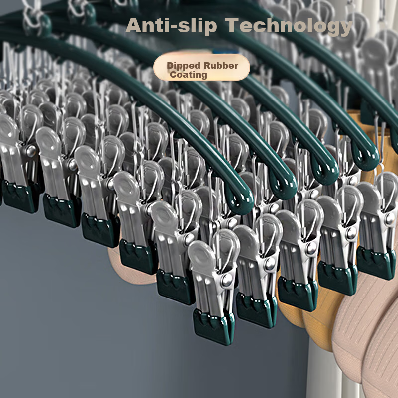 Bingyou Nano Non-Slip Sock Hanger with 10 Clips, Luxury Dipped Multi-Functional Seamless Clothes Hanger, Windproof Drying Rack for Underwear Clips