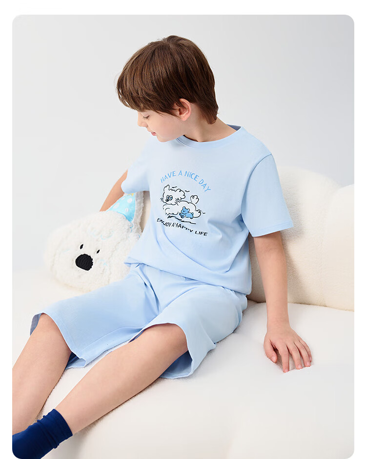 Balabala Kids Pajama Set Boys Girls Homewear Toddler Older Children Air Conditioning Clothes Summer New Pure Cotton 18