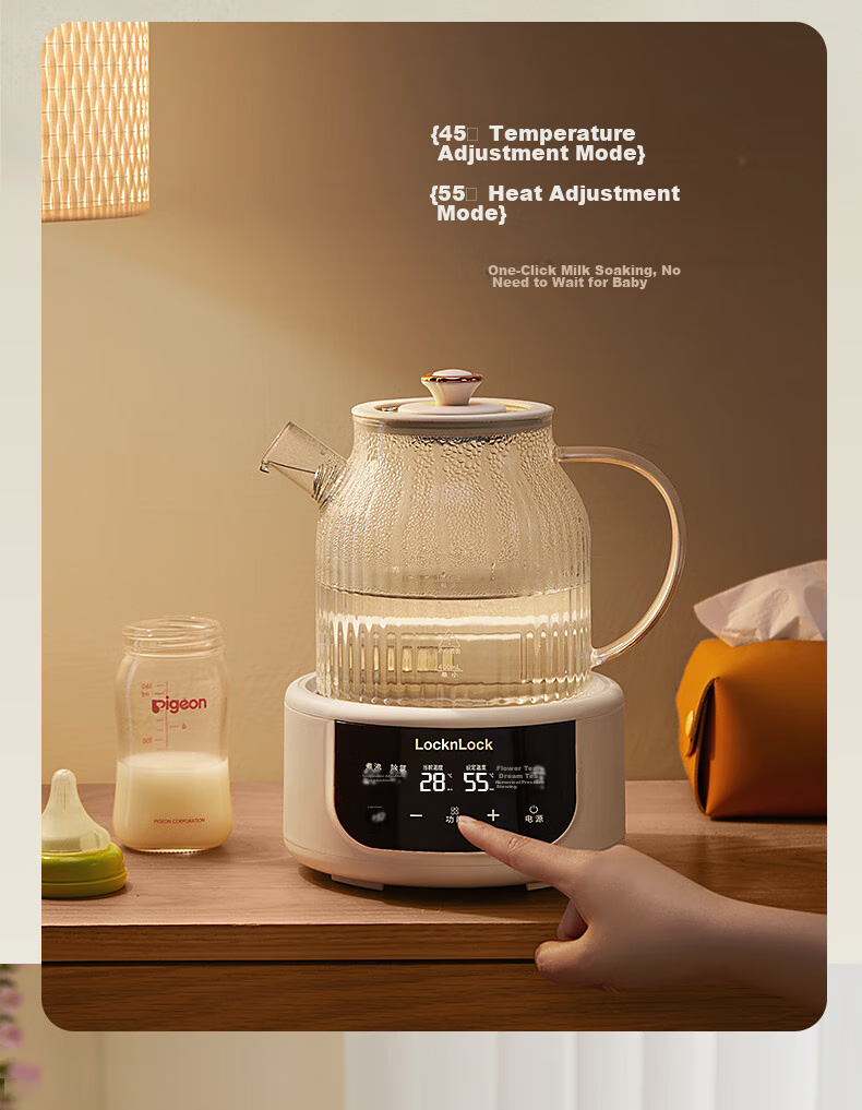 LOCK&LOCK All-Glass Health Pot, Baby Formula Maker with Temperature Control, Tea Maker for Office And Home Use, Electric Kettle with Tea Strainer 19