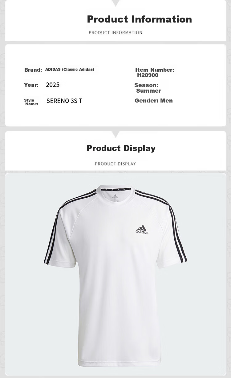Adidas Men's M SERENO 3S T Casual Sports Short-Sleeve T-Shirt H28900, White, Size L 1