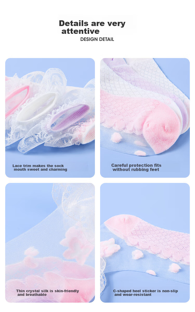 Disney Girls' Summer Thin Socks Children's Lace Short Socks Crystal Mesh Butterfly UF1001 Size 22-24 10