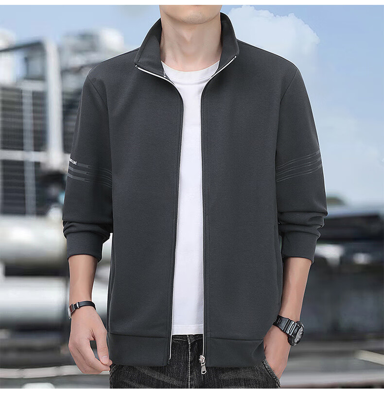 Romon Men's Spring Business Casual Versatile Zip-up Cardigan Executive Jacket Stand Collar Top Coat SL95 Black 2XL 15