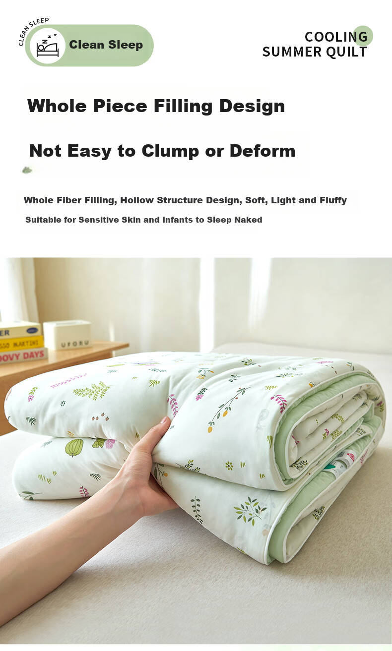 Grace Class A Fabric Cool-Feeling Silk Summer Quilt, Cooling Value 0.21, Summer Ice Silk Air Conditioning Blanket, 200*230cm, Xiancao 14