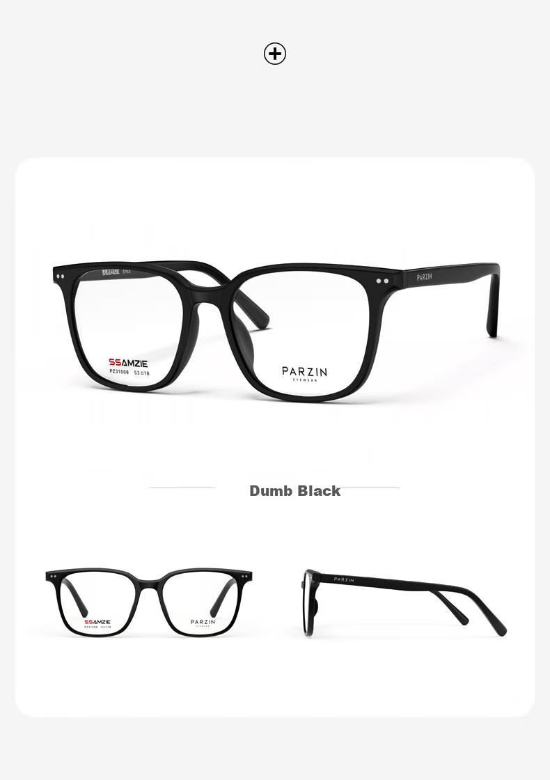 PARZIN Myopia Glasses Frame, Fan Chengcheng Style Face-Slimming Fashionable TR Square Frame Glasses, Can Be Fitted with Prescription Lenses, 31008 12