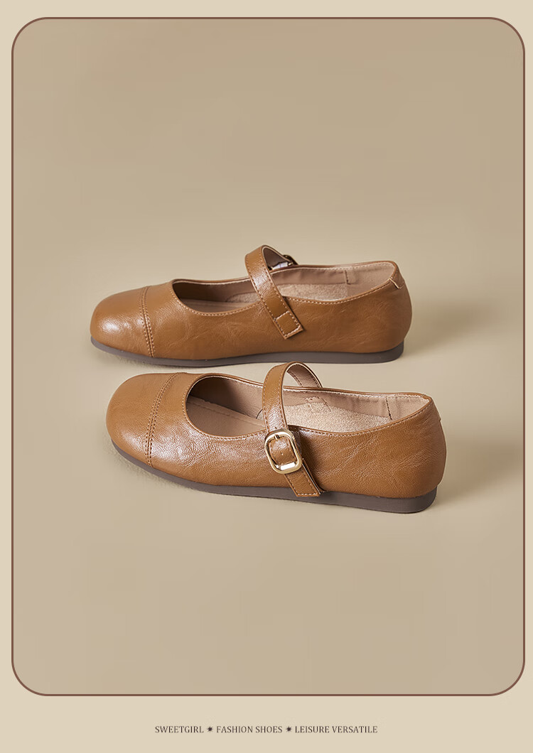 La Chapelle Women's Mary Jane Shoes Casual Versatile French Style Single Buckle Leather Shoes - SLX211 Beige Size 37 16