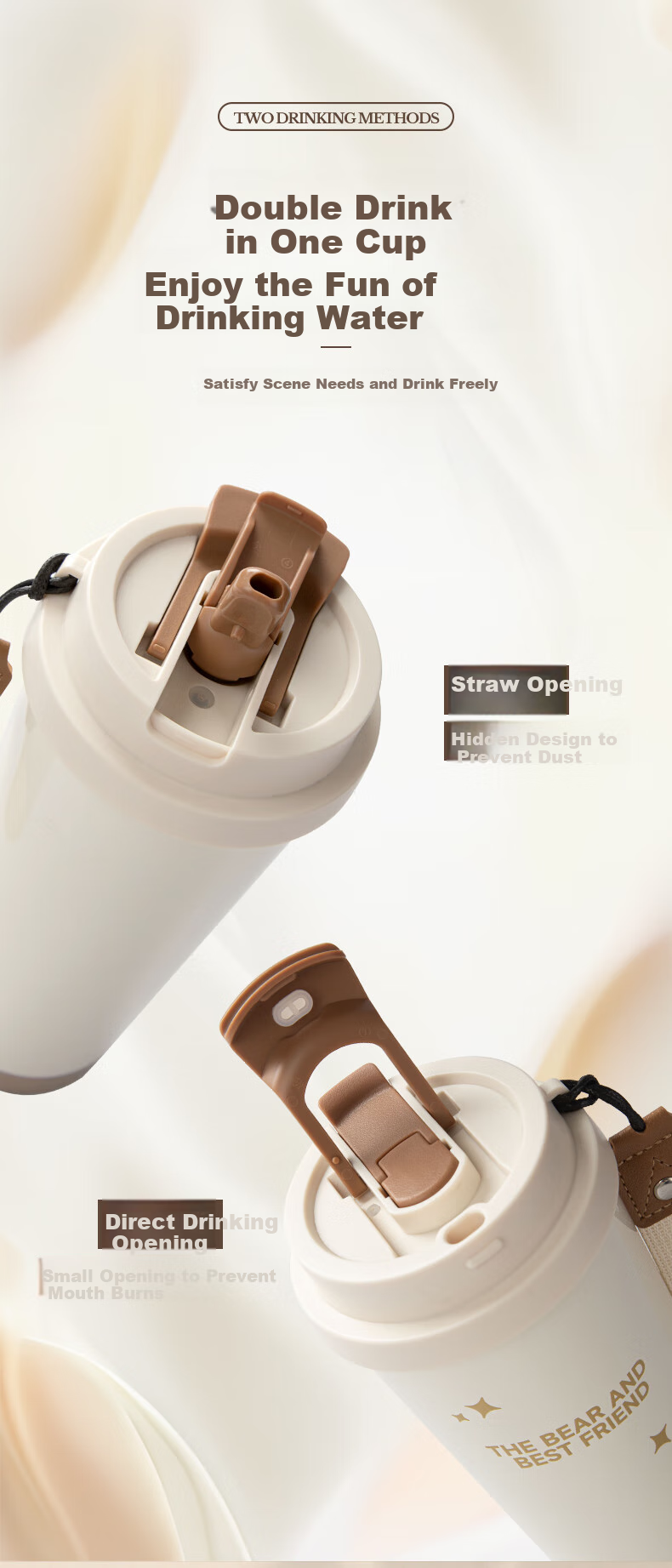 Bear Insulated Mug Coffee Cup 316L Stainless Steel Dual-Use High-End Water Bottle for Men And Women Silver 350ml Gift 3