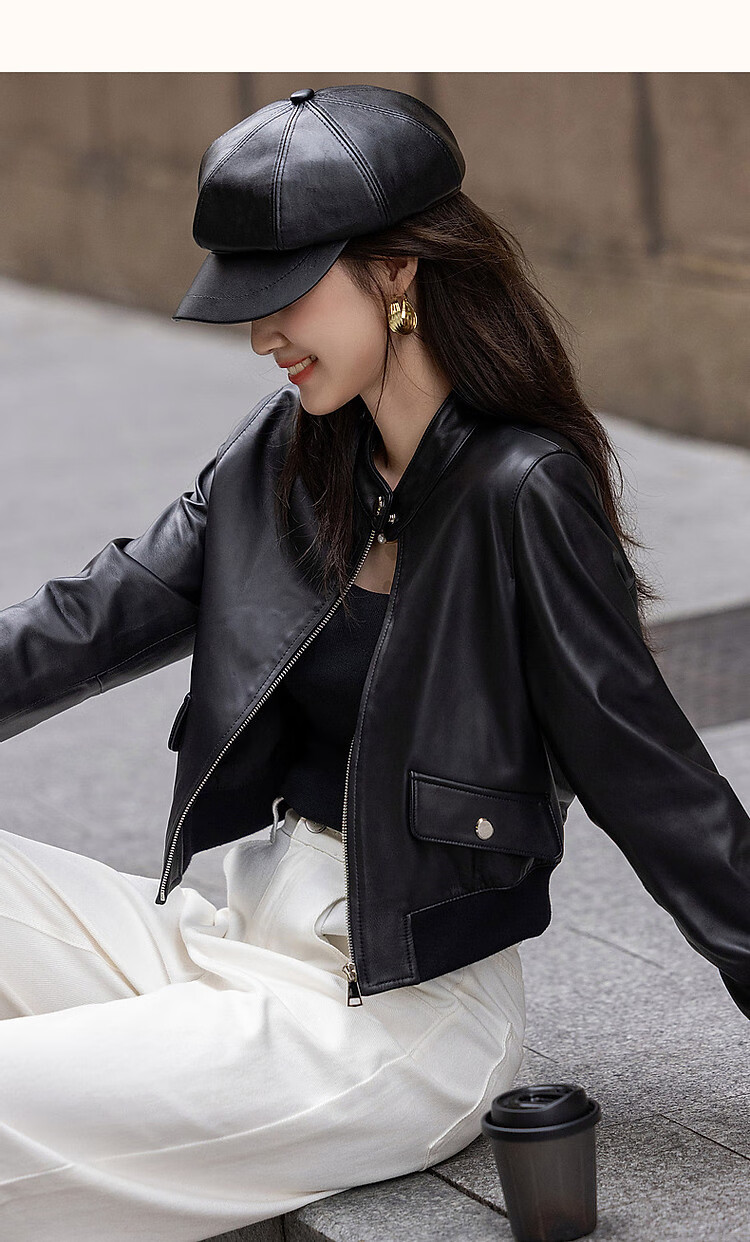 Demana Minimalist Unisex Winter Motorcycle Style Sheepskin Stand Collar Comfortable Slimming Fashionable Short Jacket for Women 11
