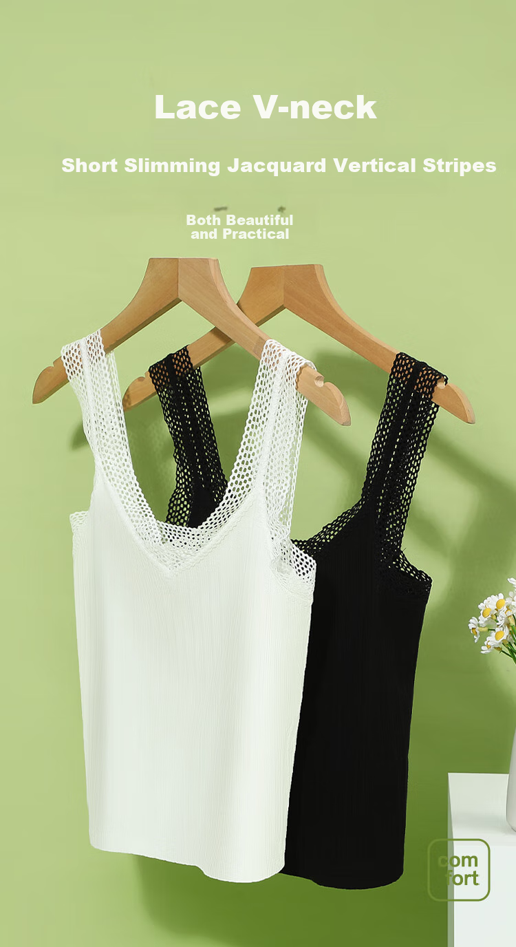 Hodo V-Neck Camisole for Women, Slimming, Nude Feel, Lace, Hollow-Out Design, Inner Wear Or Outer Wear, Classic Black, Size 165/90 1