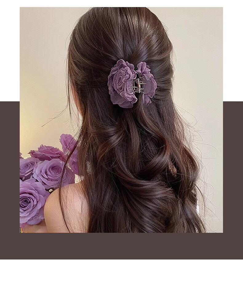 Dongyiyanxuan New Year Gift French Fashion Versatile Shiny Pleated Fabric Hair Claw Clip, Bangs Clip, Large Hair Clip for Back of Head 2