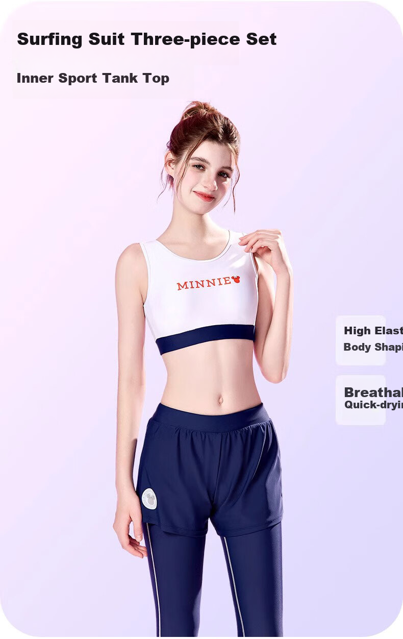 Dishini Women's Swimsuit, Swimming Pool Two-Piece Long-Sleeve And Long Pants, Sun Protection, Hot Spring Swimwear, Three-Piece Set D15077, Navy Blue, Size L 3