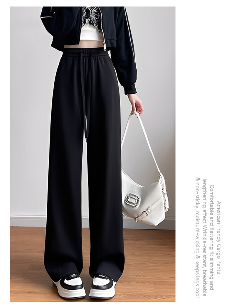 FitonTon Women's Slim Patchwork Straight-Leg Sports Pants 2026 Spring Summer High-Waist Slimming Versatile Wide-Leg Sweatpants Casual Pants 11