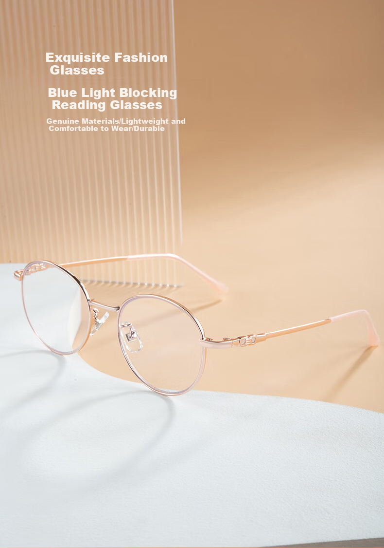 Fushikang Reading Glasses, Fashionable Retro Women's Ultra-Light Round Frame, Imported Presbyopic Glasses F1010, Rose Gold, +300 Degrees 1