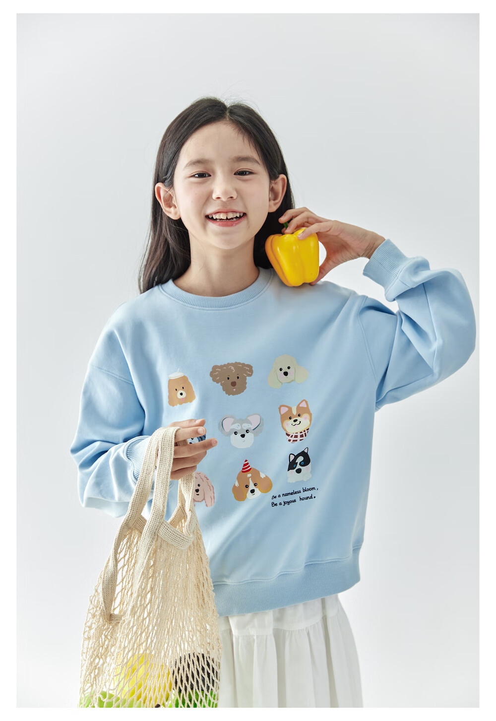 Kechu 2025 Autumn New Children's Cute Dog Fun Print Sweatshirt, Loose-Fitting Blue Top for Older Kids 5