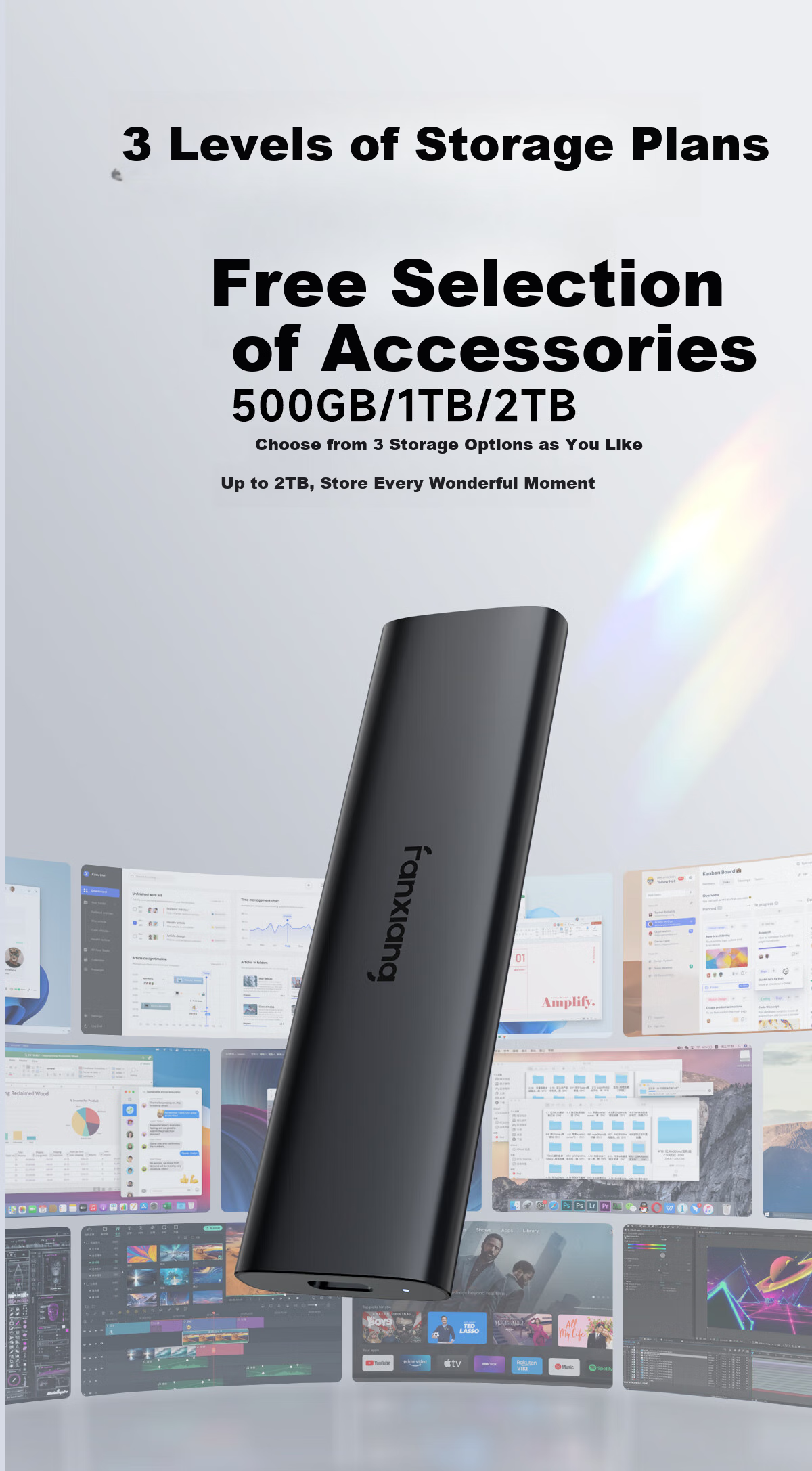 FANXIANG 2TB Portable Solid State Drive (PSSD), Type-C USB 3.2 High-Speed Reading 1000MB/s, Direct Phone Connection, Laptop External Hard Drive PS1008 8