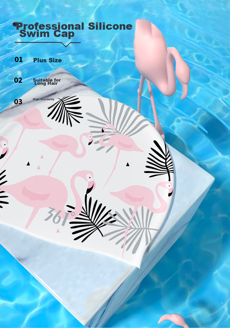 361° Women's Silicone Swim Cap for Long Hair, Waterproof, Ear Protection, Large Size, Cartoon Design, No Hair Pinching 3