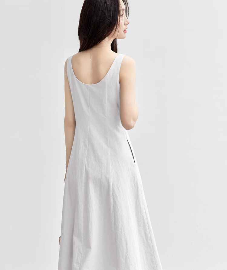 Shangdu Bila 100% Cotton A-Line Dress Women Summer Slim Waist Spaghetti Strap Square Neck Casual Mid-Length Dress 23