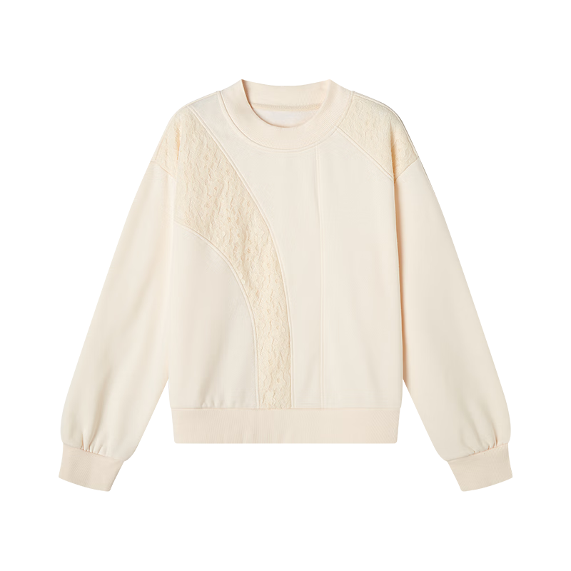 MT Lace Splice Spring Urban Casual Round Neck Pullover Long Sleeve Sweatshirt for Women