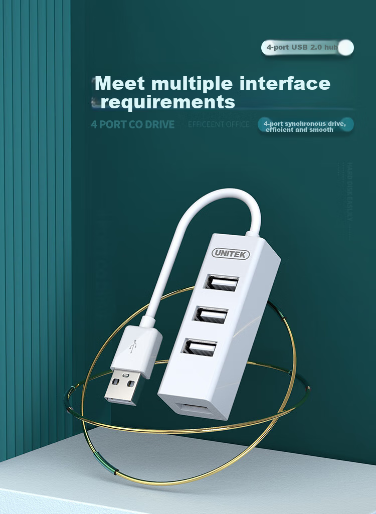 UNITEK USB 3.0 Hub, 4-Port Expansion Dock with Type-C Power Port, for Laptops And Desktop Computers, One-To Adapter for Keyboard, Mouse, USB Drive, 0.3 Meters 1